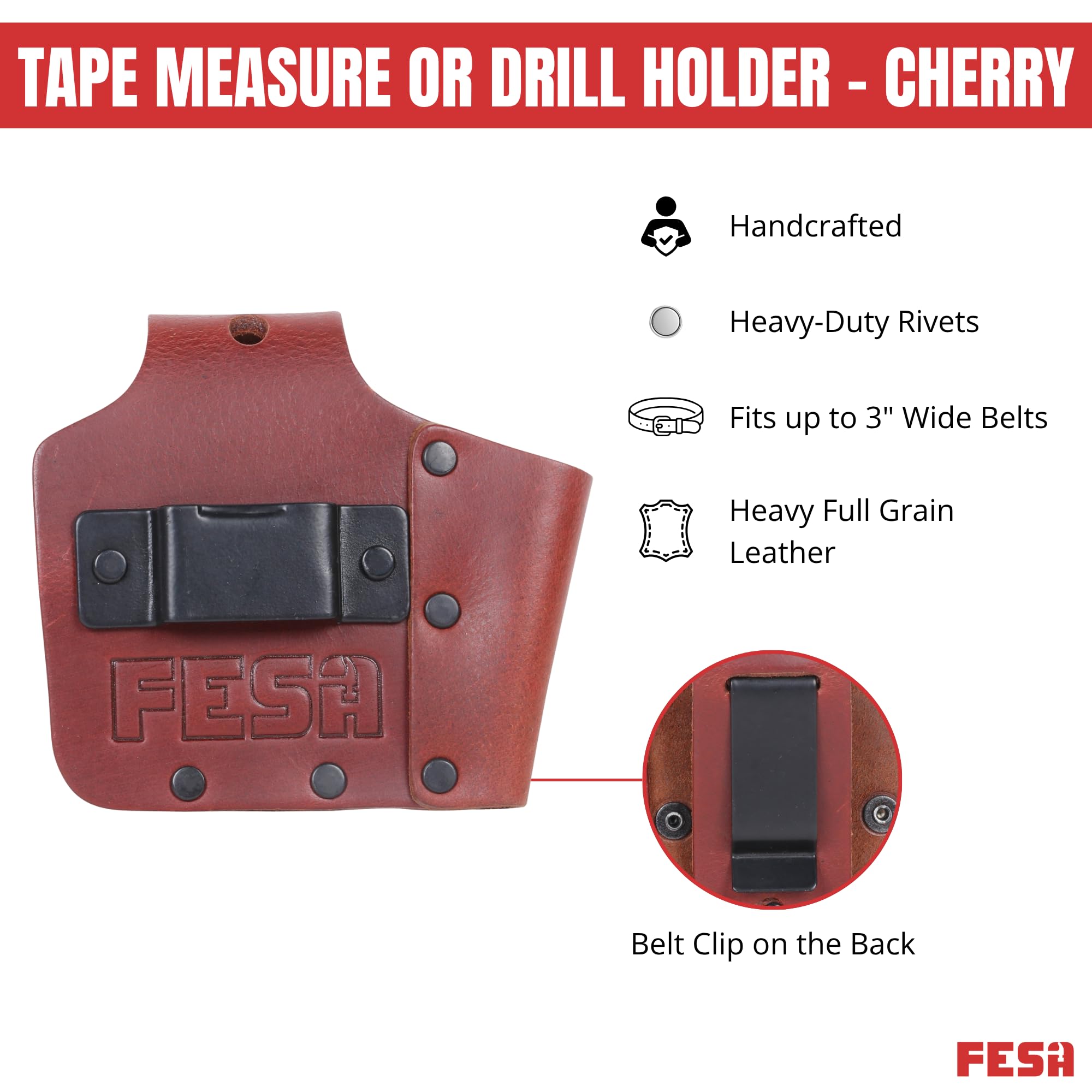 FESA Leather Tape Measure Holder, for DeWalt and Milwaukee Tools — Amazon image 2