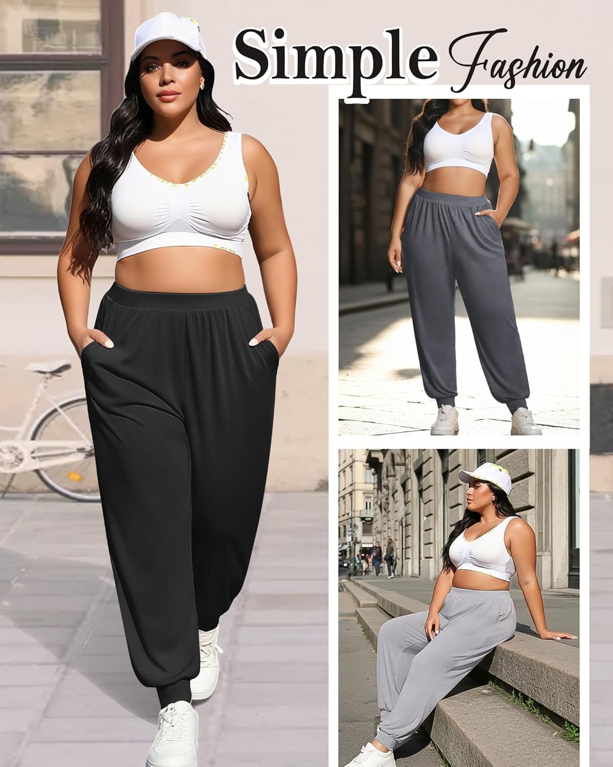 3 Pack Women's Plus Size Yoga Joggers Lounge High Waisted Pants Comfy Loose Workout Sweatpants with Pockets - Image 2