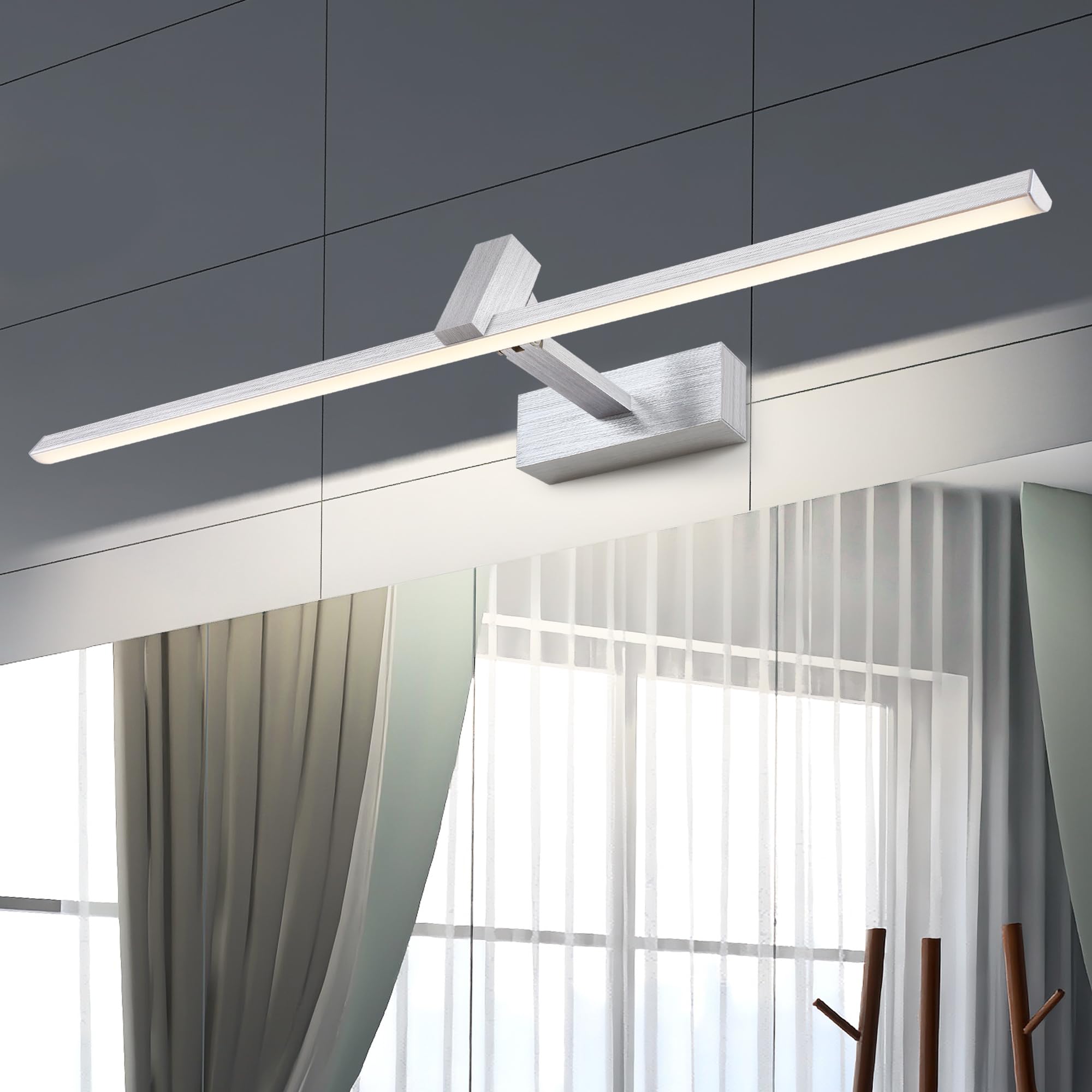 MantoLite Silber Gebürstet LED Spiegel Lampen 60CM 12W Verstellbare Wandleuchten Beleuchtung Waschtisch Wandleuchte 4000K Kosmetikspiegel Leuchten Acryl Bild Licht Nachttischlampe