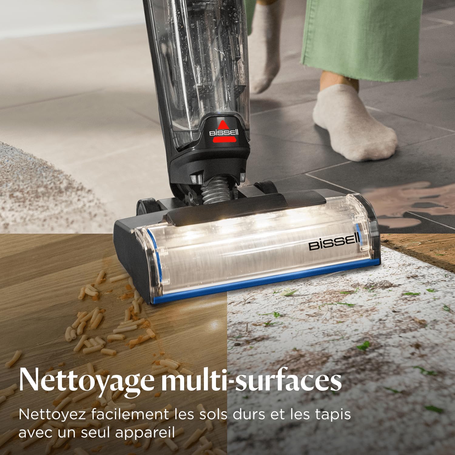 BISSELL CrossWave OmniFind, Aspirateur Balai Laveur Sans Fil, Aspire & Lave en Même Temps, LED FurFinder pour Détection Facile de Saletés & Poils d'Animaux, Nettoyeur a Eau Multi-surfaces 185m², 4006N
