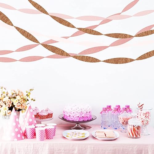 Miniatura 5 de Streamers - 8 rollos de papel crepé de color rosa dorado para despedida de soltera, despedida de soltera, boda, baby shower, cumpleaños, suministros