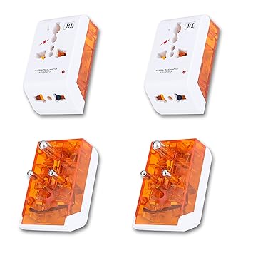 MX Universal 3-Pin Multi-Plug Socket with Surge and Spike Protector Polycarbonate Moulding 5 AMP Connector, Pack of 4