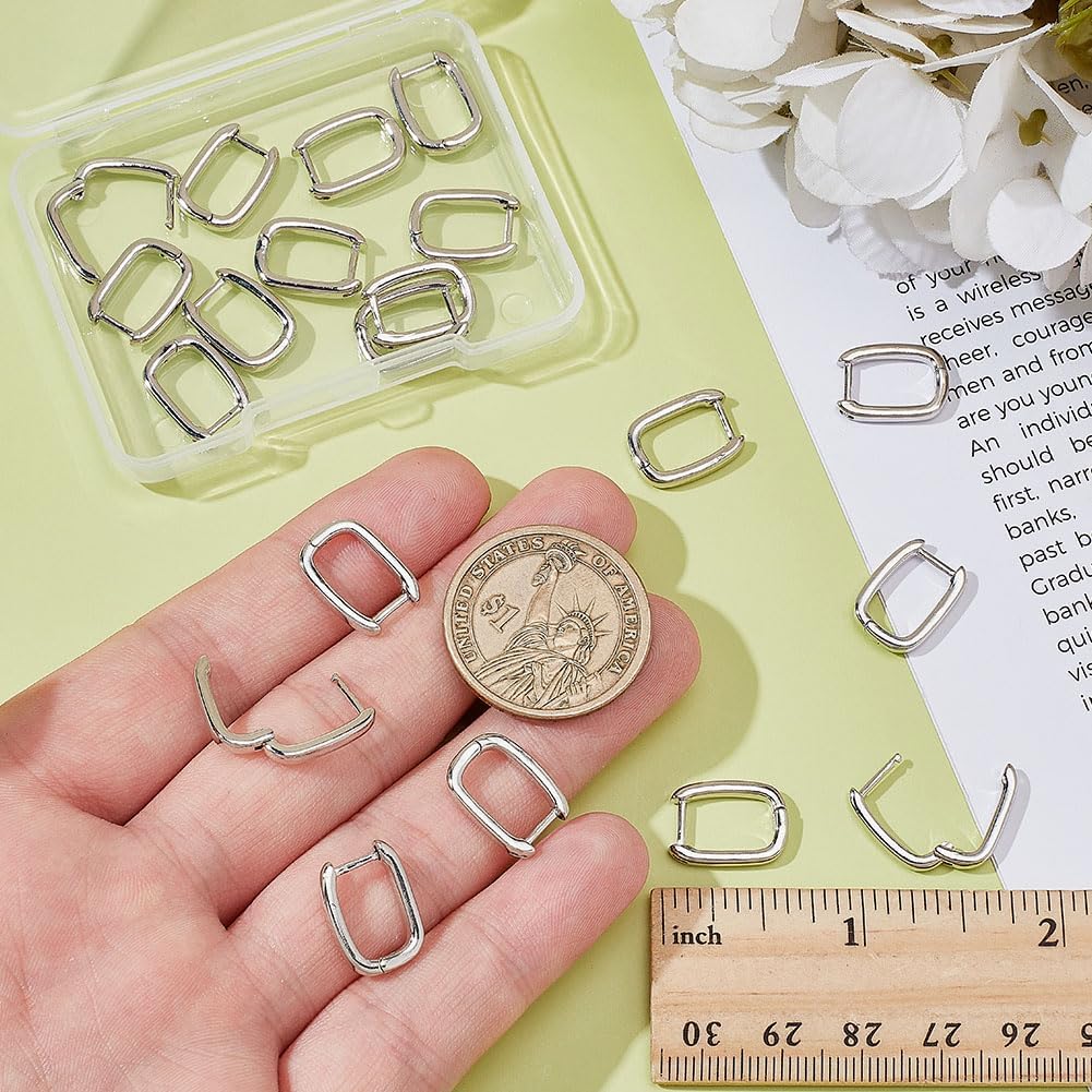 10 Pair Huggie Hoop Earring Brass Metal Rectangle Earring Hook 15.5x11.5x2mm Platinum Thick Leverback Ear Wire for Jewelry Making Accessory Supplies DIY Craft Women Gifts image 3