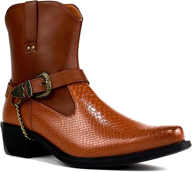Men s Cuban Heel Cowboy Boots   Smart Chain Buckle Ankle Boots with Synthetic Outer, Inner & Sole   Stylish Western, Chelsea & Motorcycle Riding Boots for Men