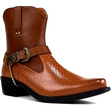 Men s Cuban Heel Cowboy Boots   Smart Chain Buckle Ankle Boots with Synthetic Outer, Inner & Sole   Stylish Western, Chelsea & Motorcycle Riding Boots for Men