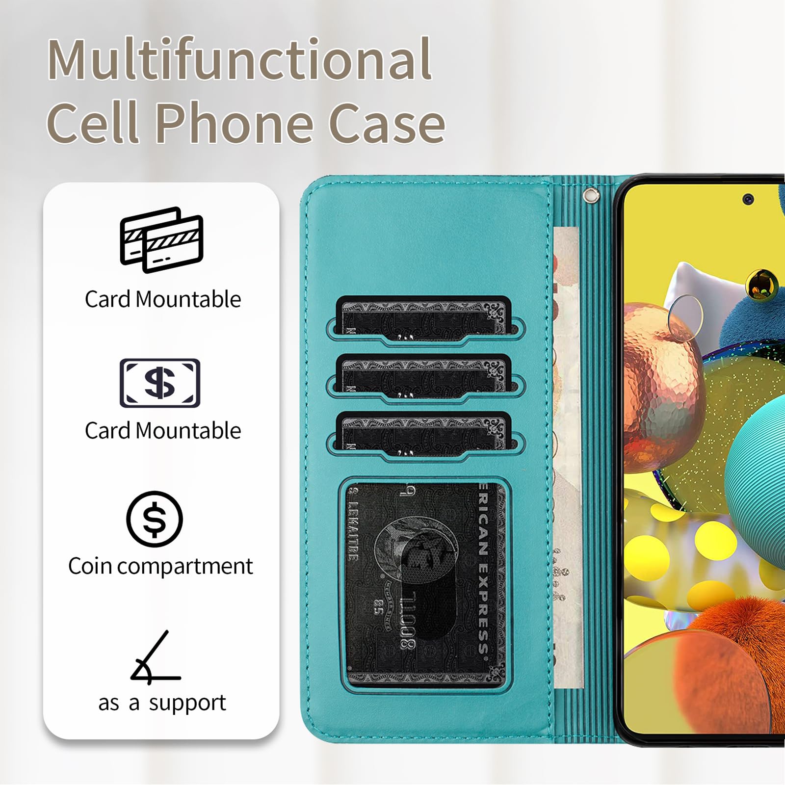 Custodia Portafoglio Per Xiaomi Redmi Note 13 4G Con Design Gatto – Pelle PU, Slot Carte, Supporto Magnetico, Colore Blu - 5