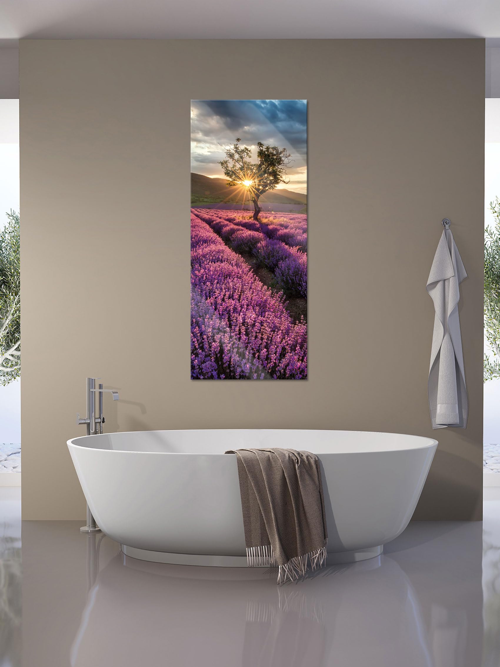 Quadro in vetro Panorama | Murale in vero vetro | Albero | 100 x 40 cm | con sospensione e distanziatore