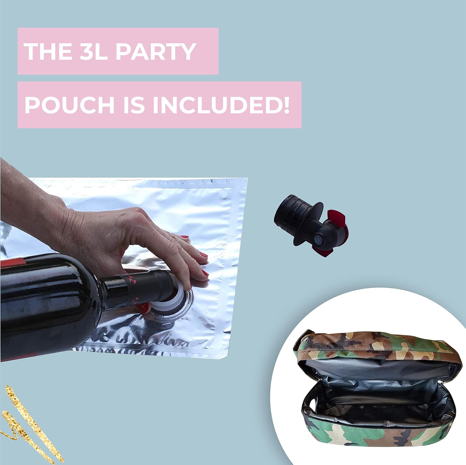 PortoVino Swankey 迷彩飲料ワイントート 隠し断熱フラスココンパートメント ワインディスペンサー、クーラーからワイン