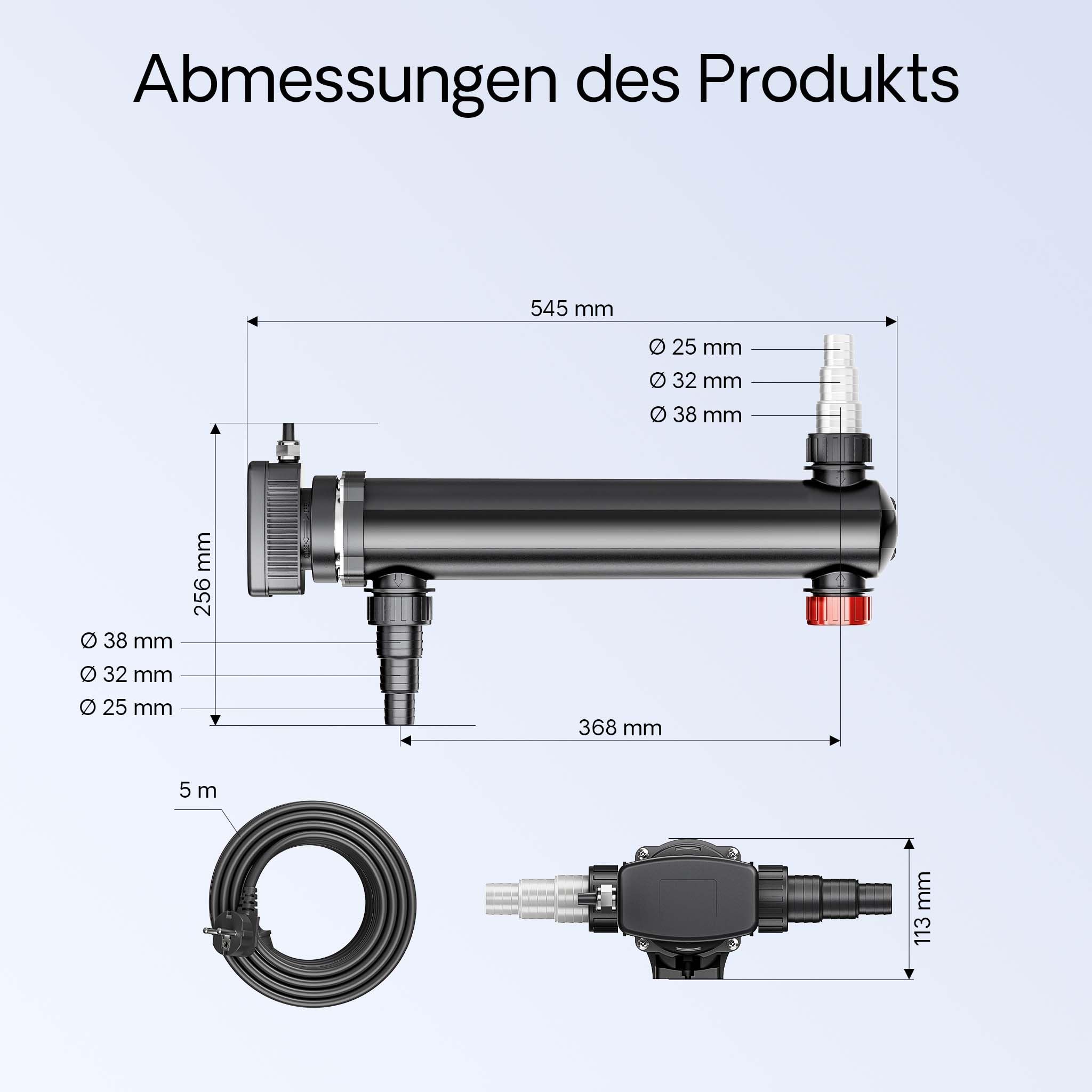 SunSun Kit complet: CBF-350B Filtre de bassin jusqu'à 60000 L Biologique, CUV-324 lampe uv UVC Clarificateur avec 24 Watt Puissance UV-C
