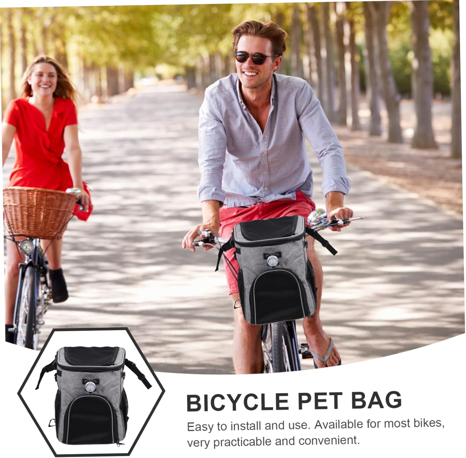 Multi-Functional Pet Bike Carrier Bag Removable Front Handle Container for Dogs and Cats Comfortable Outdoor Travel Design Grey