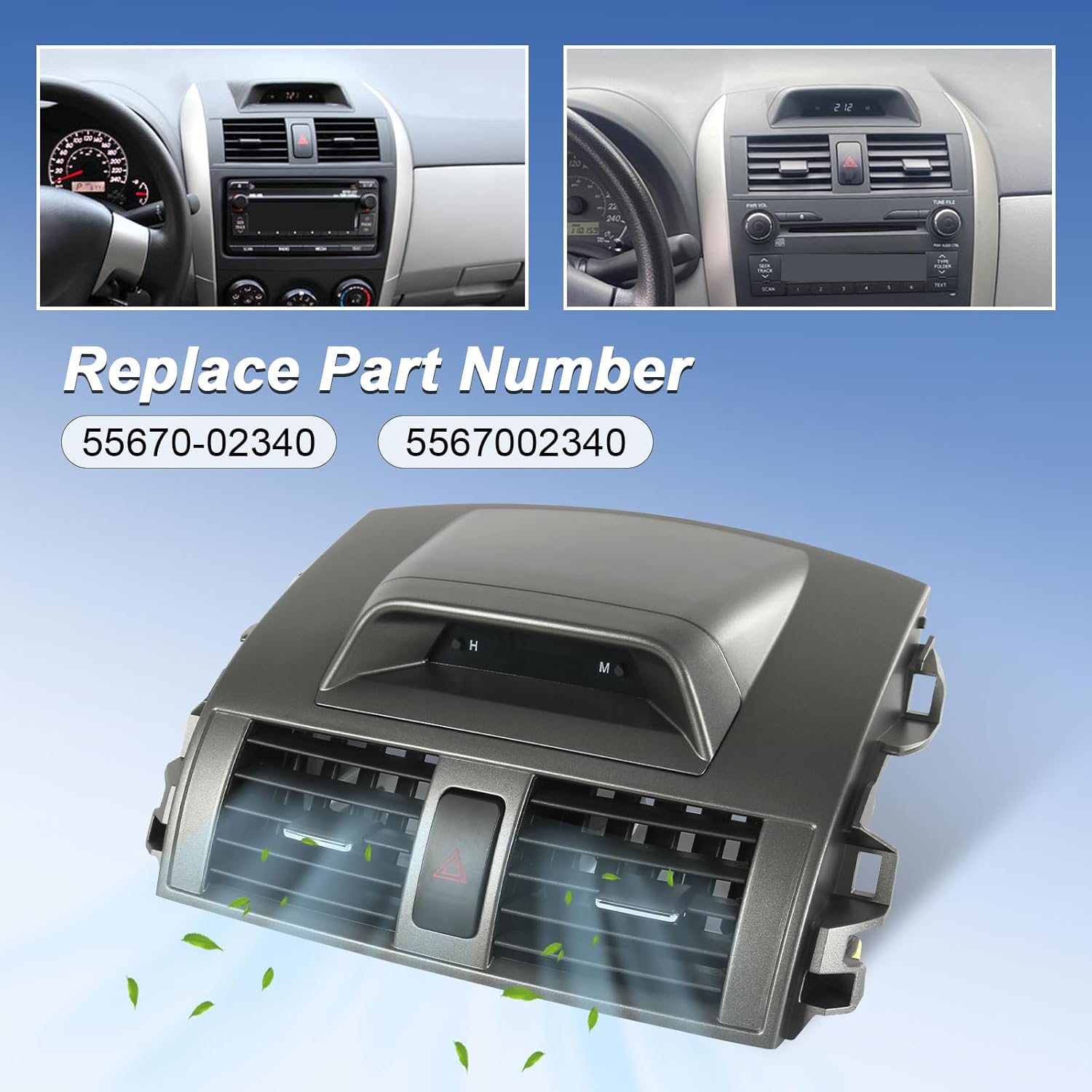 DICMIC Center Dash A/C Outlet Air Vent Panel with Emergency Switch Clock Button Compatible with 2009-2013 Toyota Corolla Replace# 55670-02340