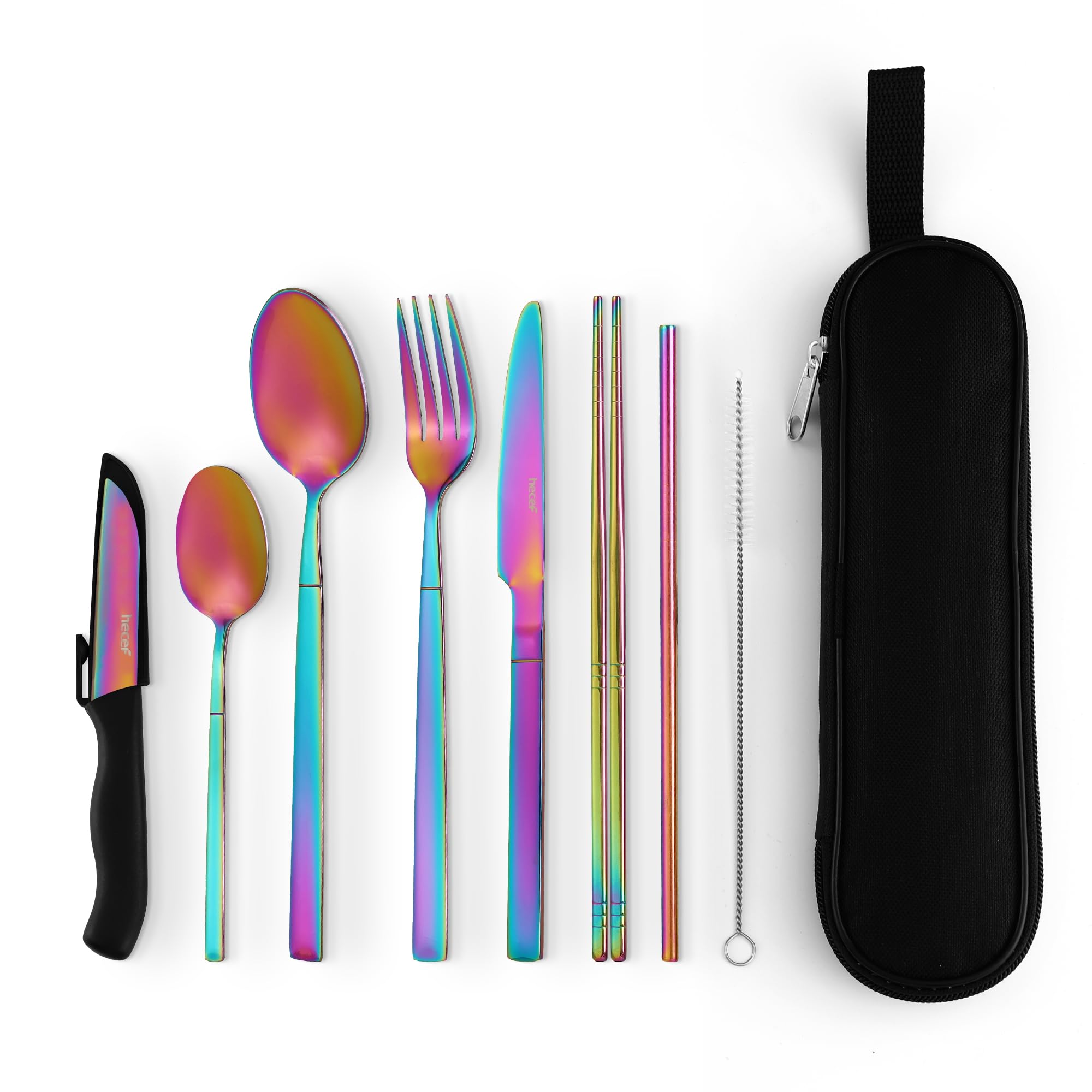 hecef Reusable Stainless Steel Travel Cutlery Set including Case