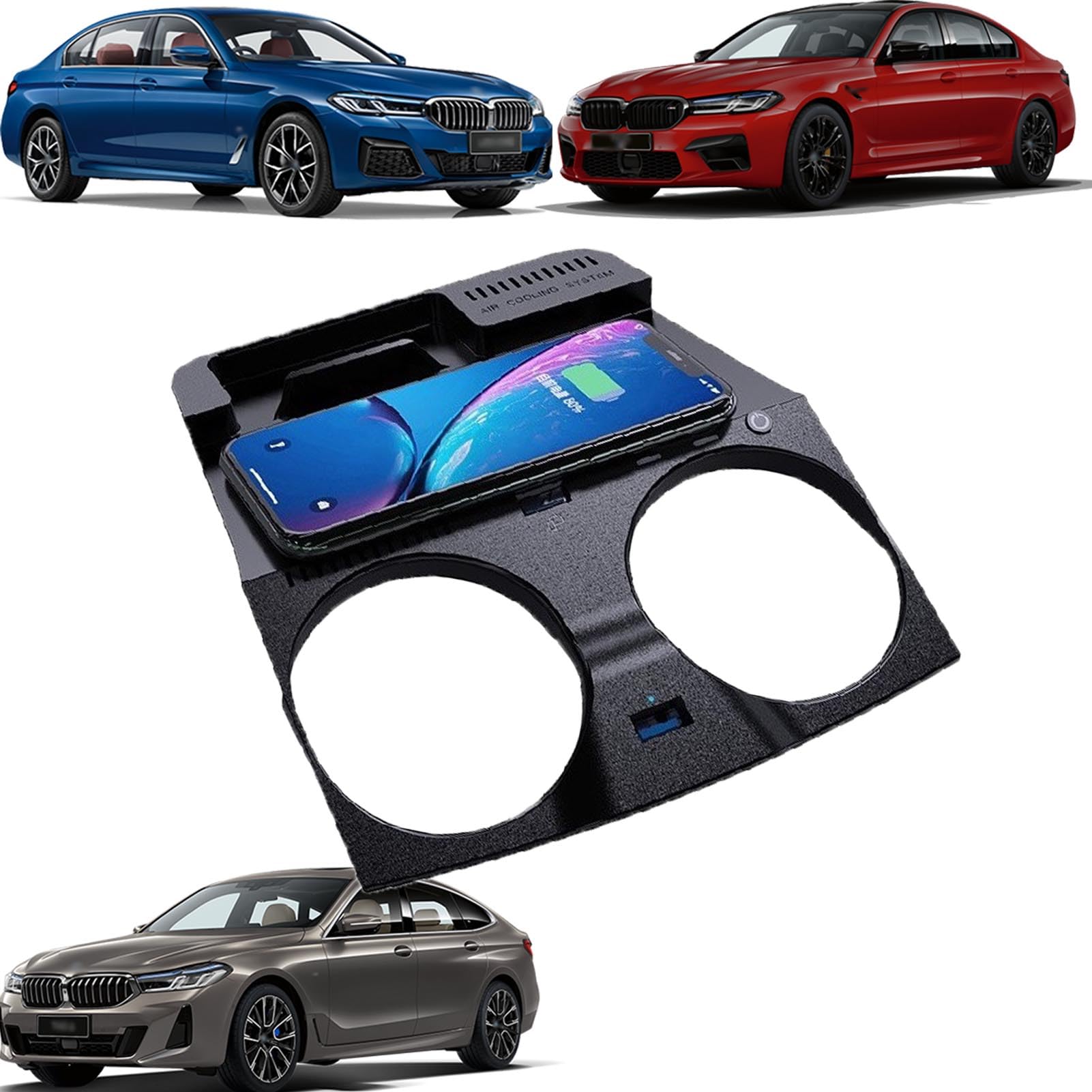 Caricabatterie Wireless per Auto per Serie 5/M5, Serie 6 GT/M6, Tutti i Modelli, Accessorio con Ricarica Rapida Wireless da 15 W e USB Qc3.0, Regalo per la Famiglia
