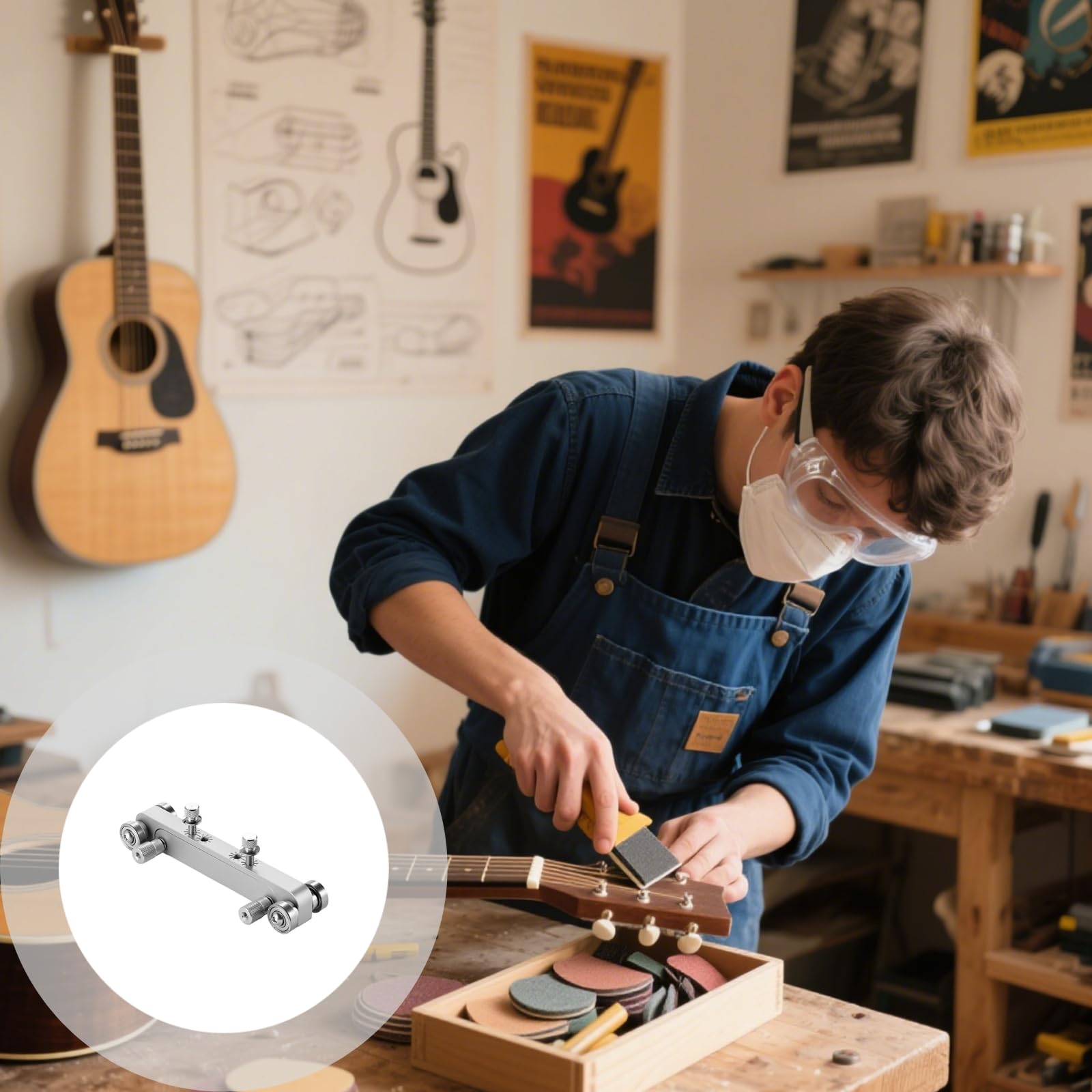 Strumento di levigatura per dadi di chitarra, in lega di alluminio, per chitarre acustiche, classiche ed elettriche, con carta vetrata, facile da usare per modellare dadi e selle