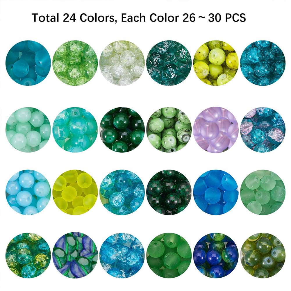 PH PandaHall - Perline in vetro da 8 mm, 24 colori, per la creazione di gioielli, San Patrizio, perline rotonde in vetro verde per fai da te St Patrick, orecchini, collane, bracciali, circa 624 pezzi
