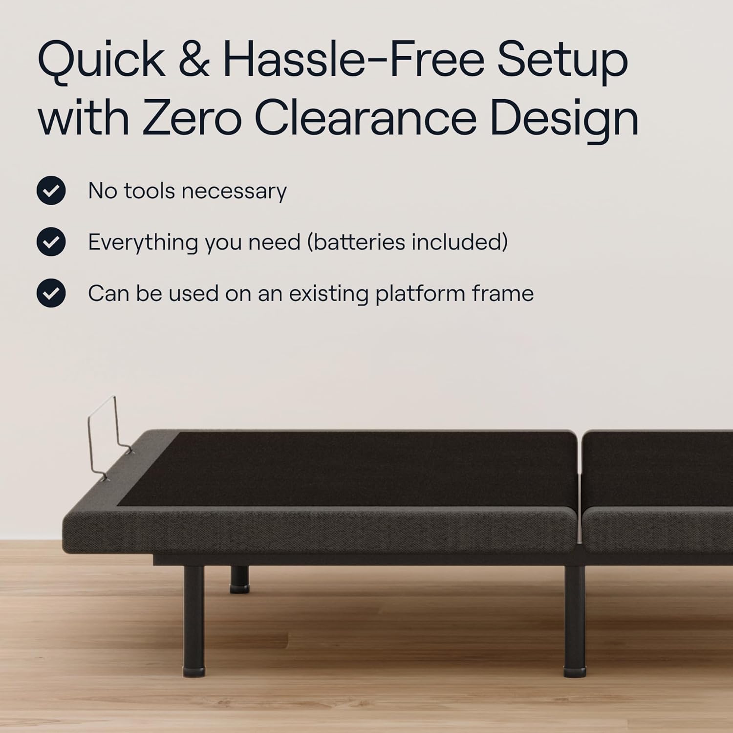 Image showing the Nectar Premier Adjustable Base being set up, highlighting its quick and hassle-free assembly with a zero clearance design.