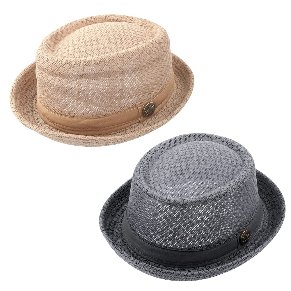 ZffXH 2/6 PCS Chapeau de Porkpie en Maille Respirante et Douce pour la Plage, Chapeau d'été Heisenberg Fedora pour Homme et Femme