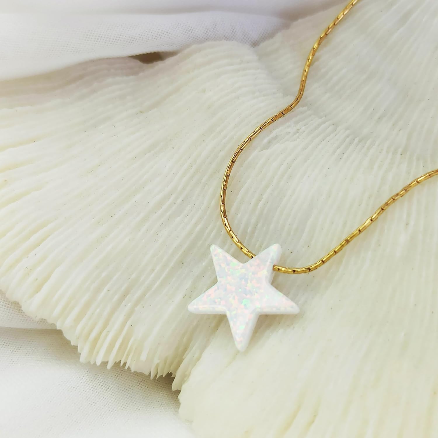 Opal Star Necklace - Sterling Silver or Gold Filled, Dainty Adjustable Choker, White or Blue Star Charm Jewelry for Women - Image 7