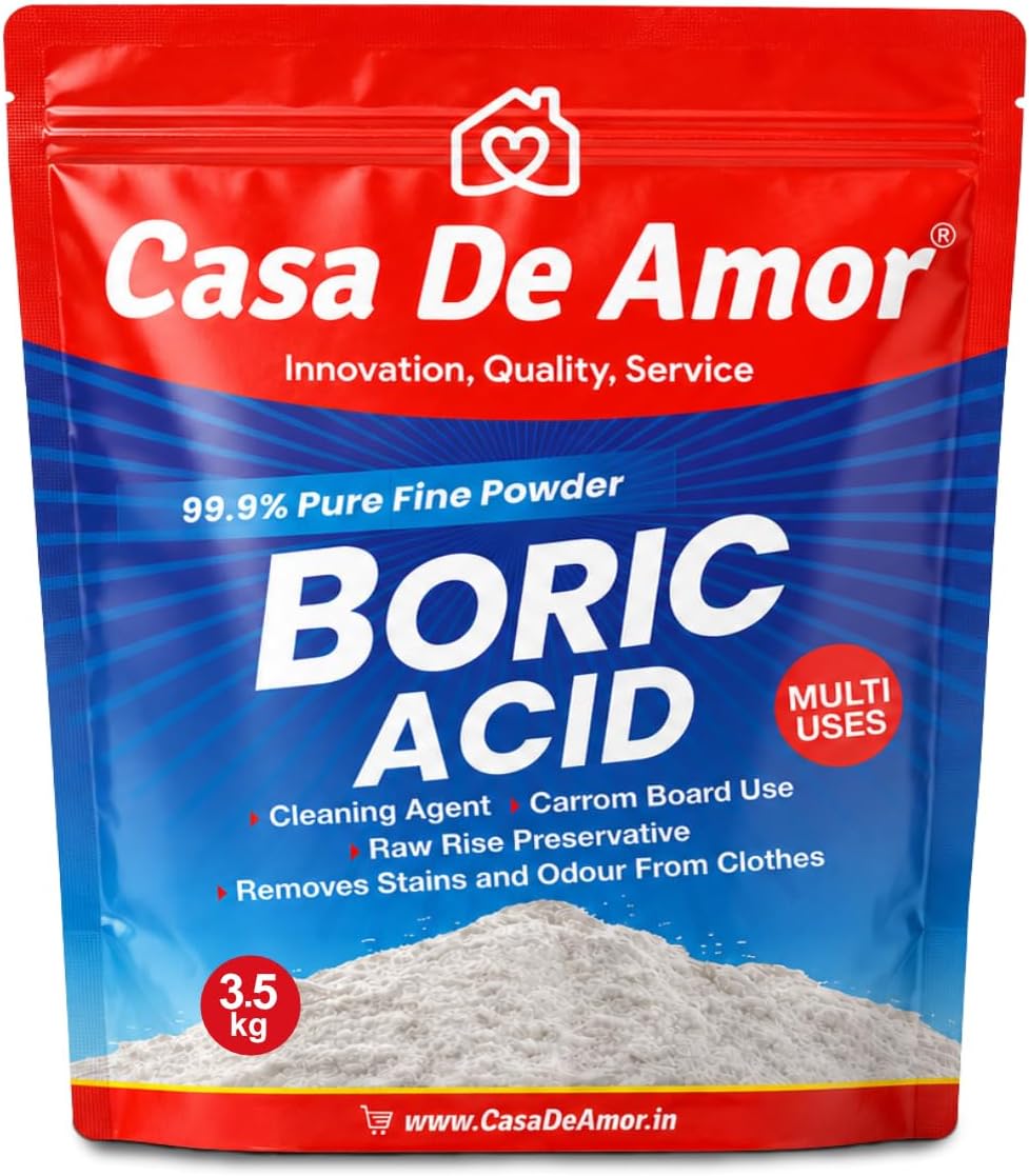 Casa De Amor Multi-Purpose Boric Acid 99.9% Pure Fine Powder - Highly Effective for Carrom Board, Rice Preservative, Anhydrous (3.5 Kg)