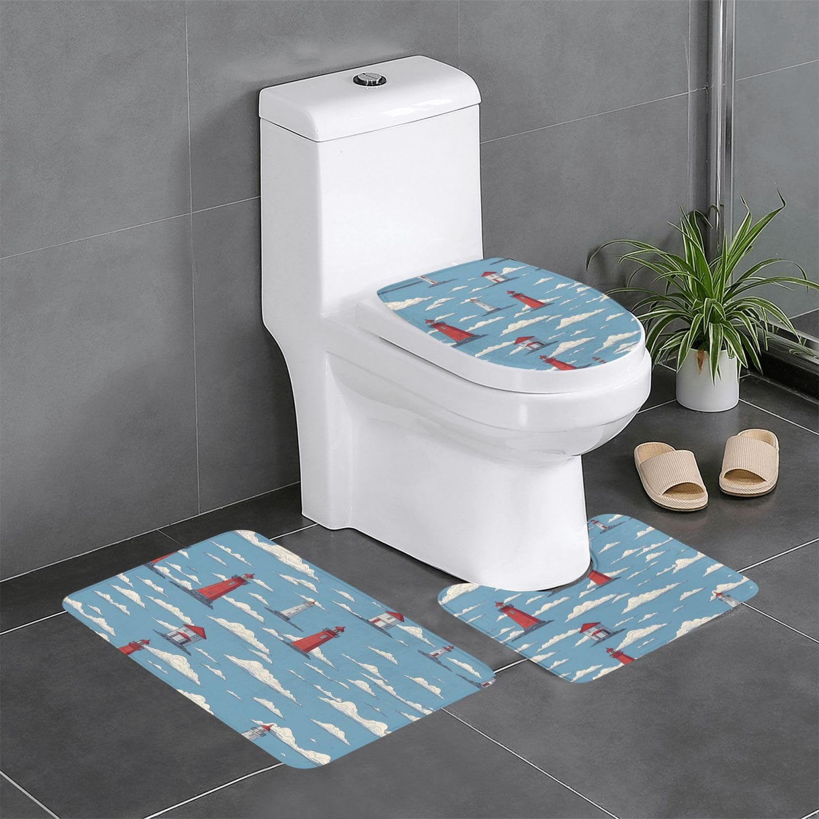 Tapis de salle de bain imprimé phare tapis de sol antidérapant lavable wc