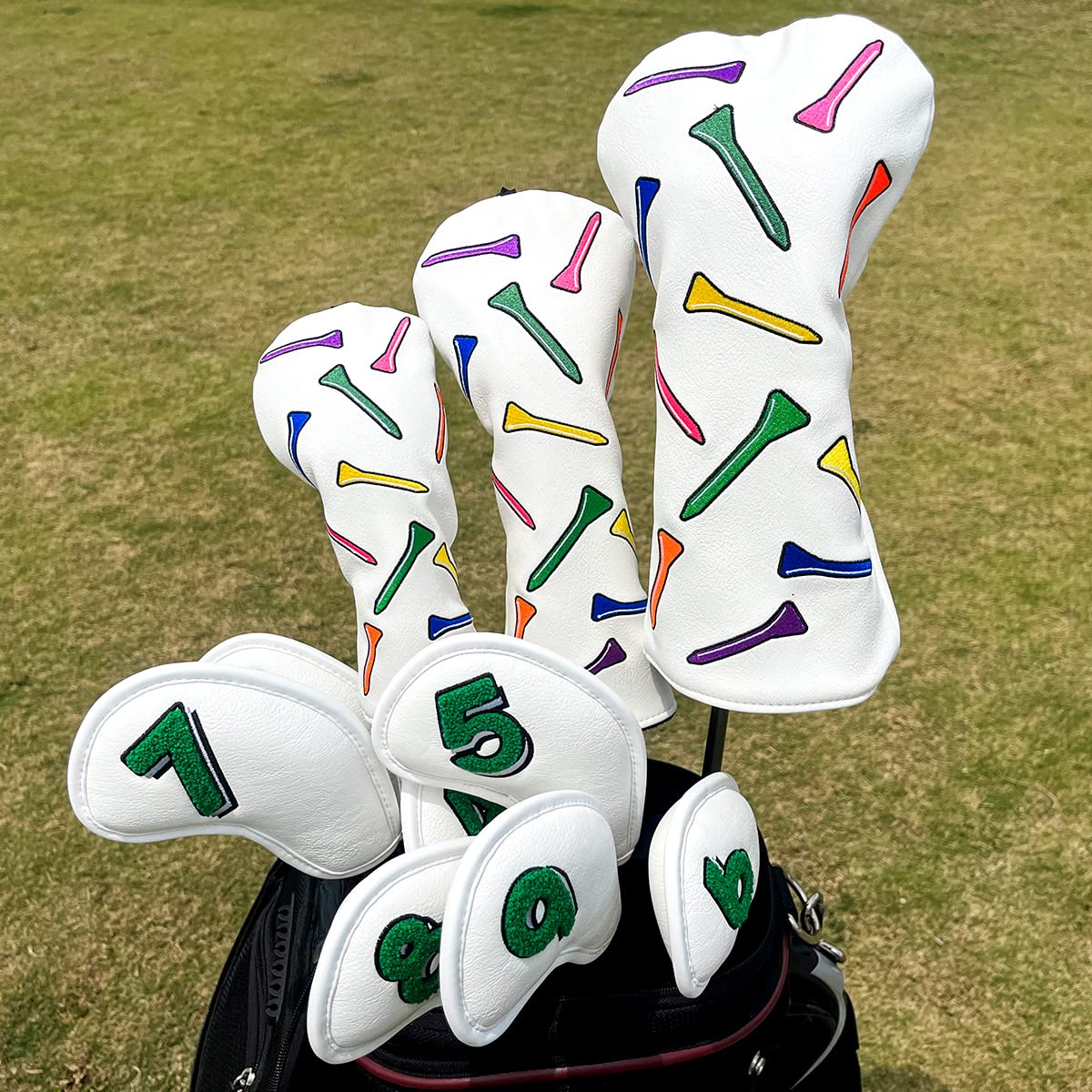 Montela Golf Copri club, Colorato Birdie Tee 3 Legno Headcover Driver Headcover Fairway Wood Head Covers Hybrid Headcover in Pelle Golf Head Cover per Odyssey Scotty Cameron Taylormade