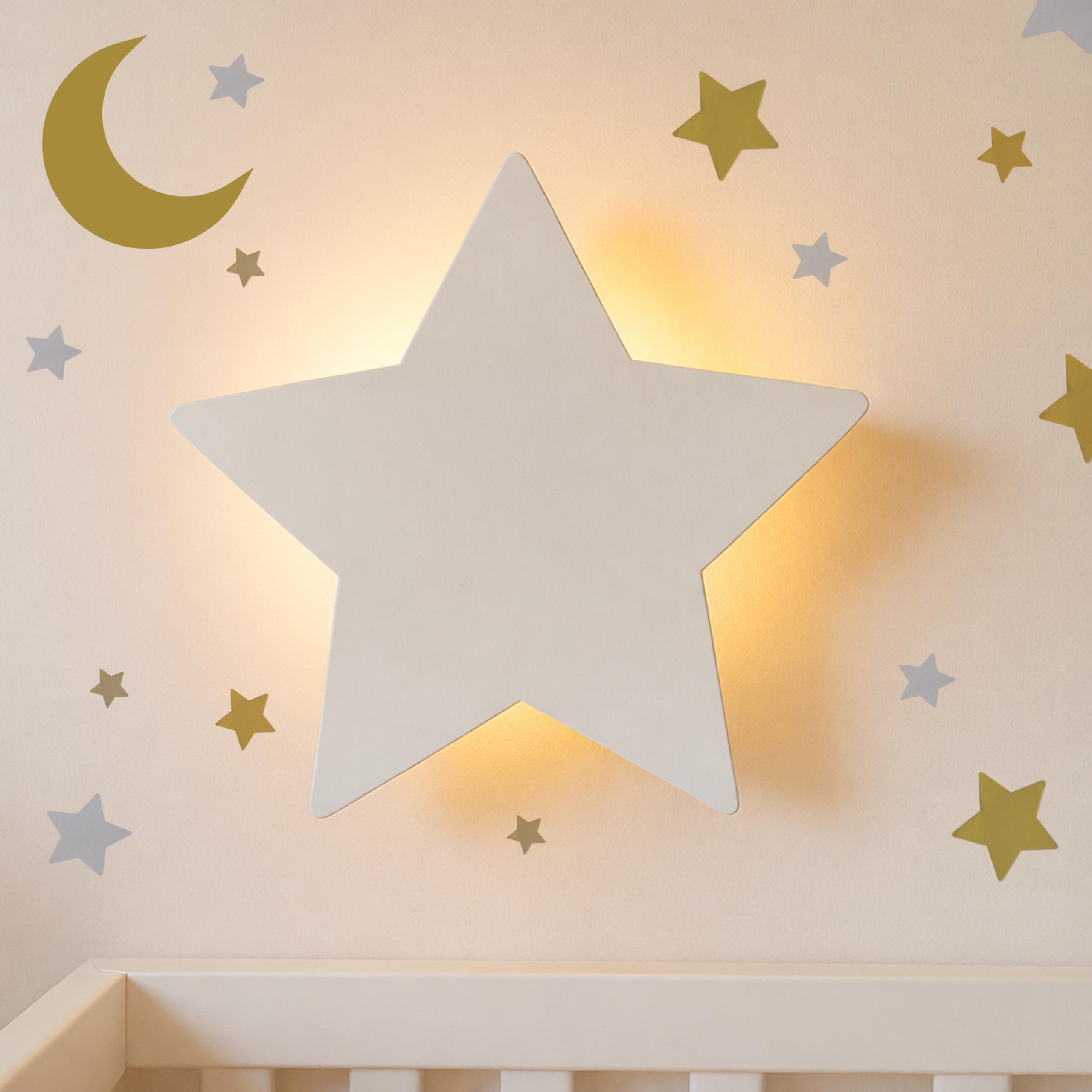 Star Wall Light for Nursery – Soft Night Light for Newborns & Toddlers, Rechargeable & Dimmable (Moon and Star Decals Included)