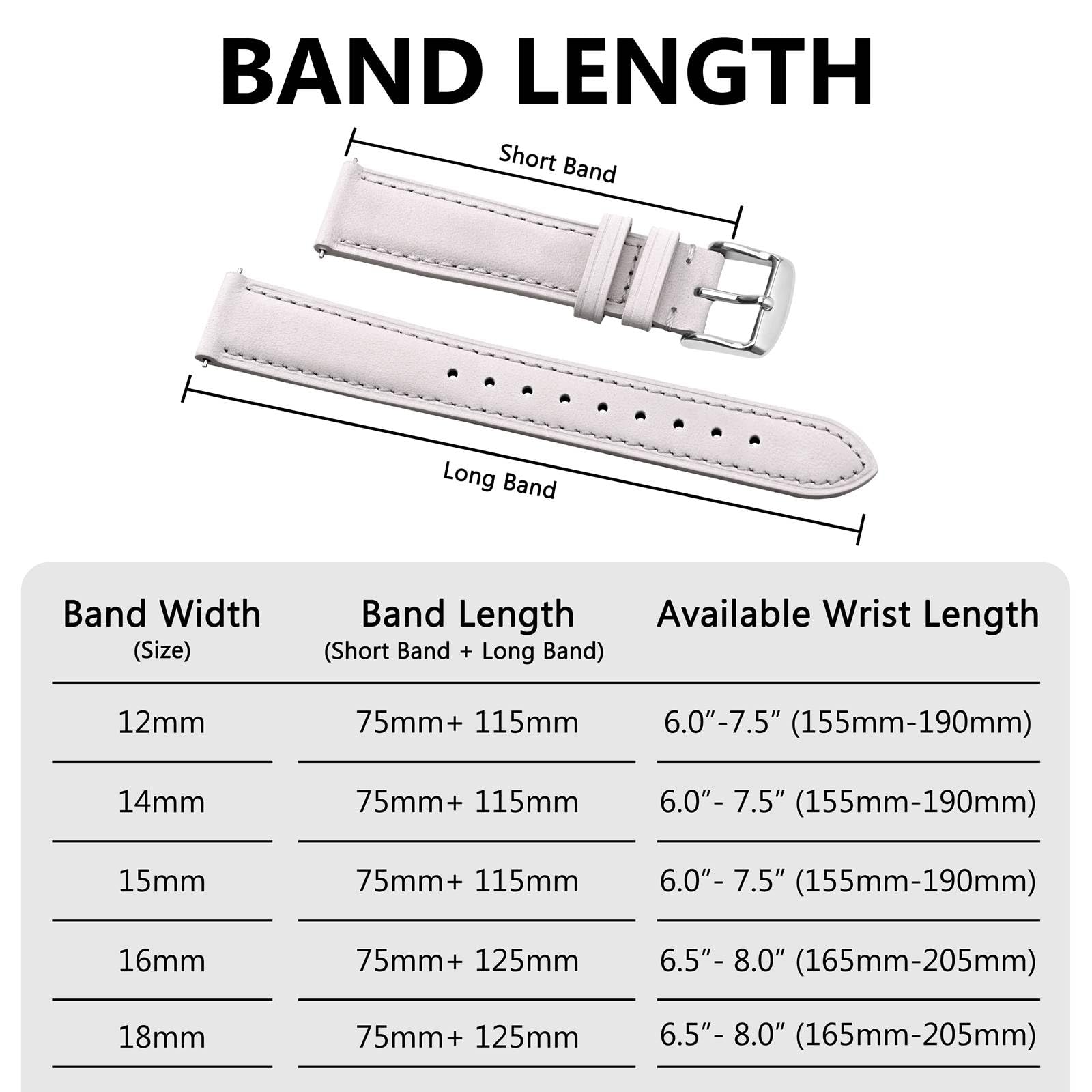 BISONSTRAP Elegancki skórzany pasek do zegarka z systemem szybkiego zapinania, dla kobiet i mężczyzn, dopasowany do uchwytów zegarków o szerokości 12 mm, 14 mm, 15 mm, 16 mm, 17 mm, 18 mm i 20 mm