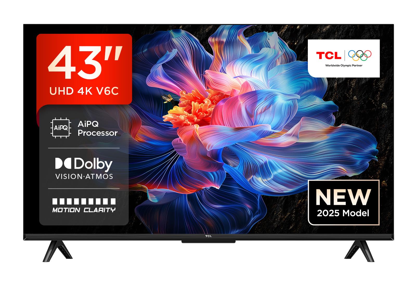 TCL 43V6C 43 Zoll 4K UHD Smart Fernseher – HDR10+, HVA-Panel, Dolby Vision, Google TV, HDMI 2.1, DVB-T2/C/S2, Bluetooth 5.2, Sprachsteuerung mit Alexa & Google Assistant