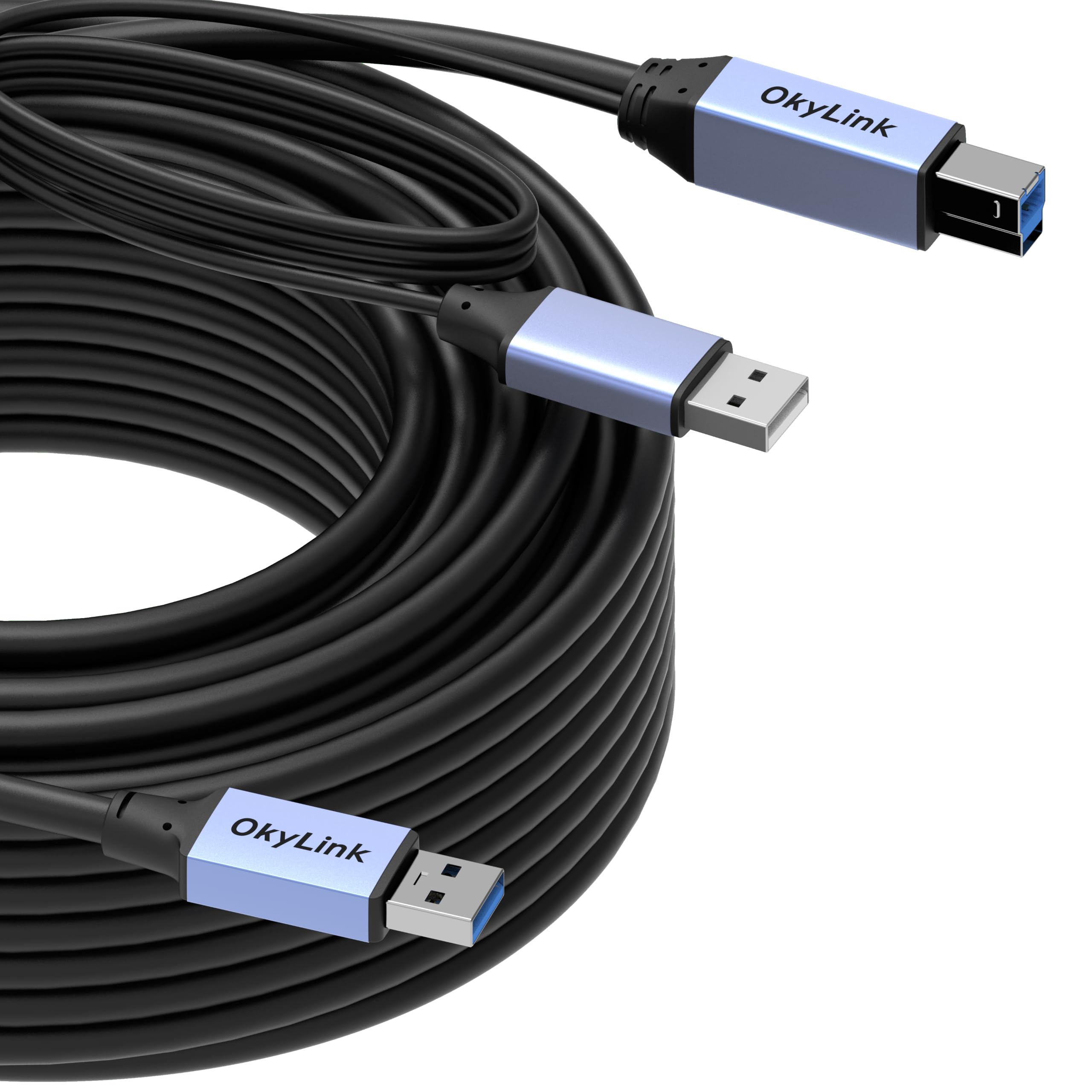 OkyLink Cavo ripetitore attivo USB 3.0, da A a B, maschio a maschio, 5 Gbps, 19,8 m | 20M, 3.2 Gen 1, fornito con alimentazione, per stampa professionale, scansione