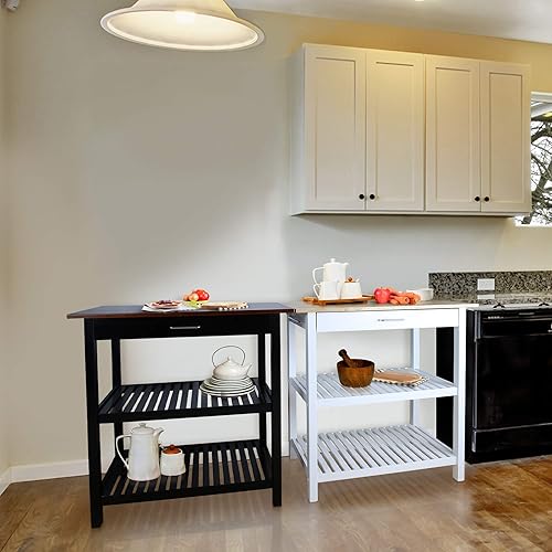 Miniatura 5 de Casual Home Isla de cocina de madera maciza, tapa de arce natural, base blanca (nueva) 40*20*36.5inch Tapa de arce natural, base blanca