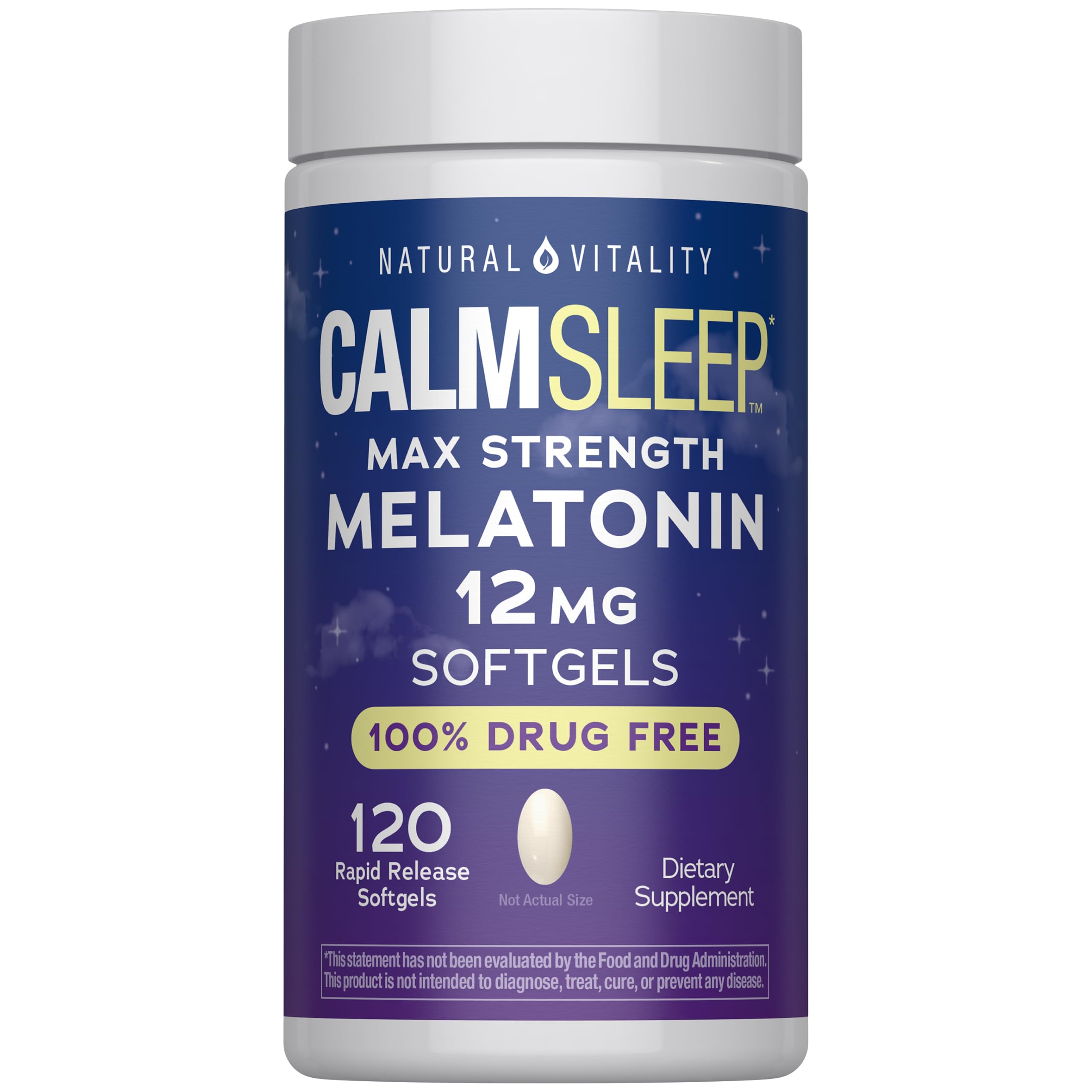 Natural Vitality Melatonin Softgels | 12mg Maximum Strength Supplement Unflavored 120 Count (Pack of 1)