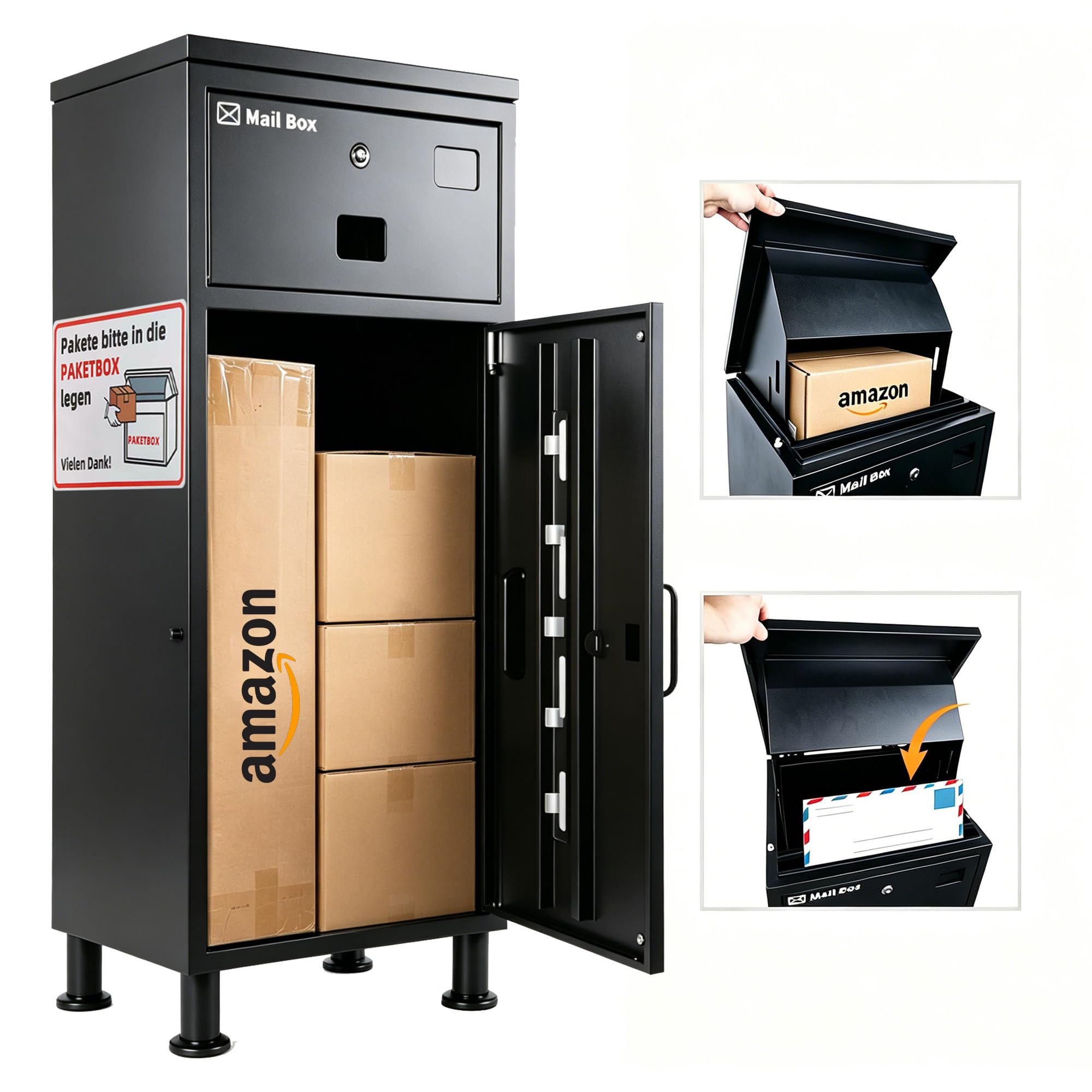 Briefkasten mit Paketfach 85x40x40cm Black/Grey Anti-Theft Protection 2 Keys