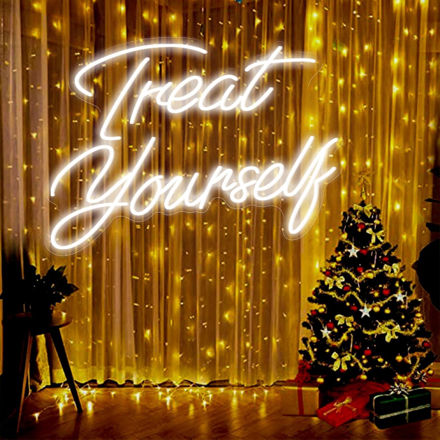 Neon Sign Treat Yourself Led 21.65x 15.7in Custom Neon Light Signs Bedroom for Wall Neon Art Decor Lights for Any Age Children's Room Bar Party Christmas LED Sign Wedding Decoration