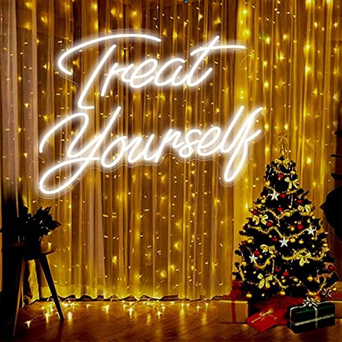 Miniatura 4 de Letrero de neón con texto en inglés "Treat Yourself", 21.65 x 15.7 pulgadas, letreros de luz de neón personalizados para dormitorio para pared,
