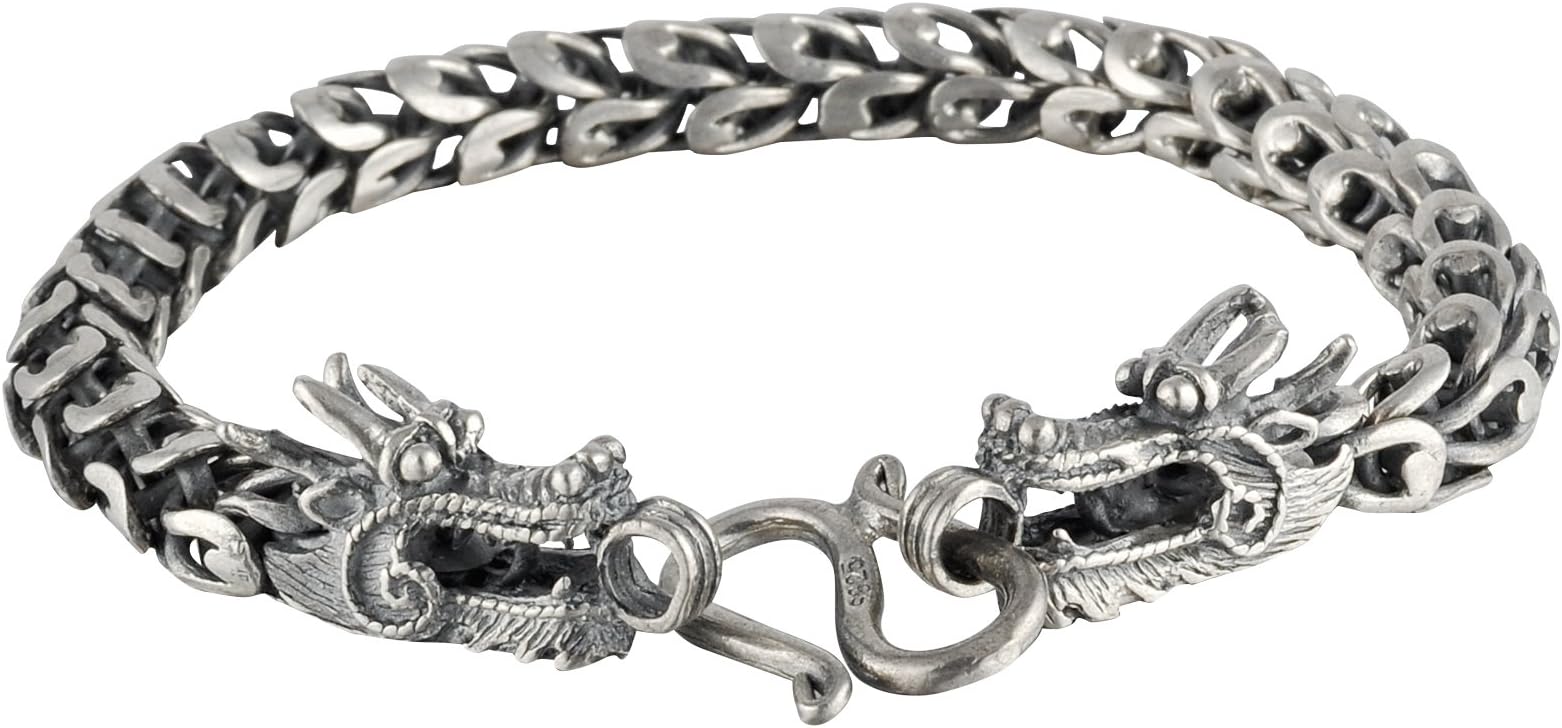 Eimbory 925 Sterling Silver Double Dragon Link Chain Bracelet,Perimeter 8"