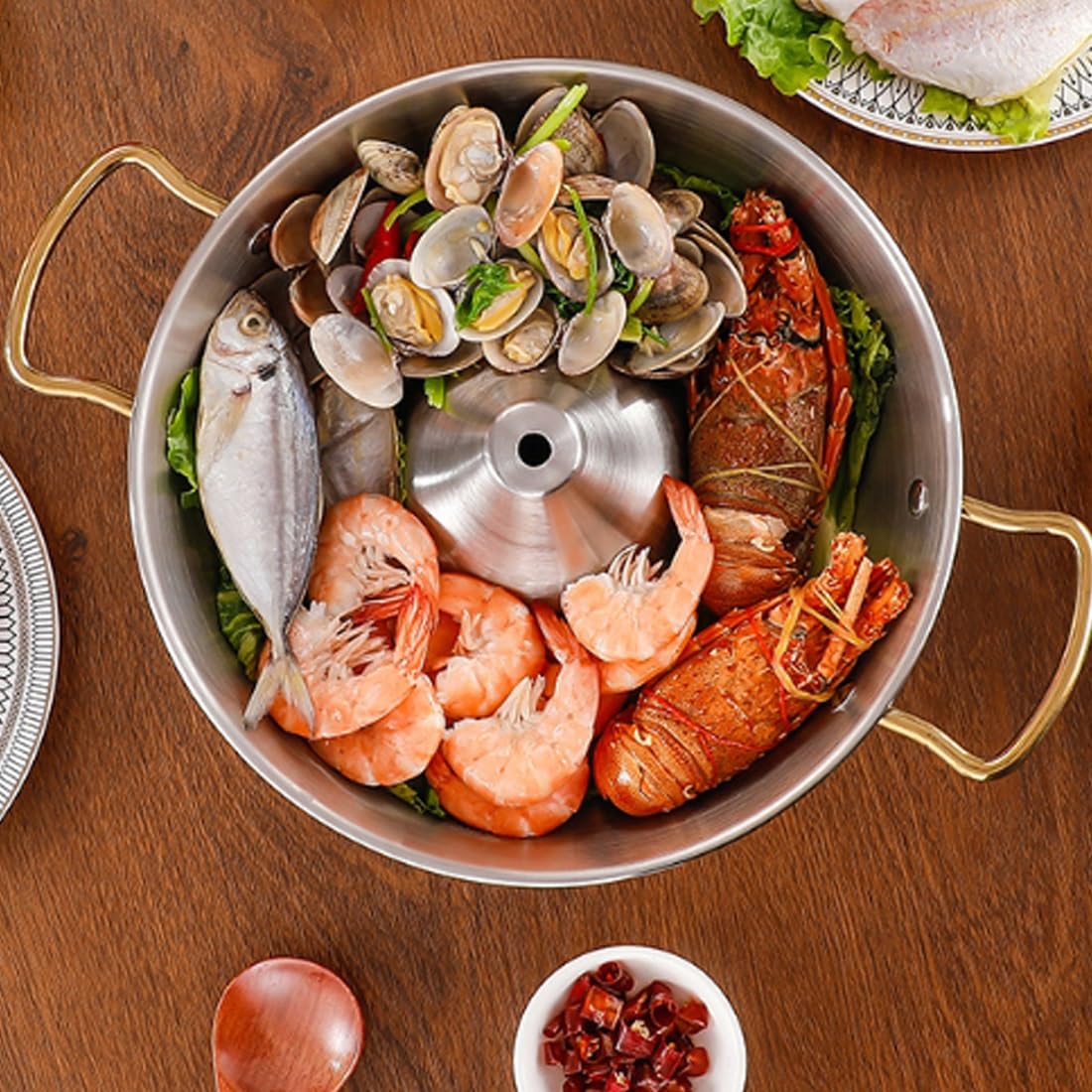 Olla de Acero Inoxidable, Olla Antiadherente con Tapa, 25 cm, Ideal para reuniones de 4-6 Personas, Comidas al Aire Libre, para Placas de inducción y cocinas de Gas
