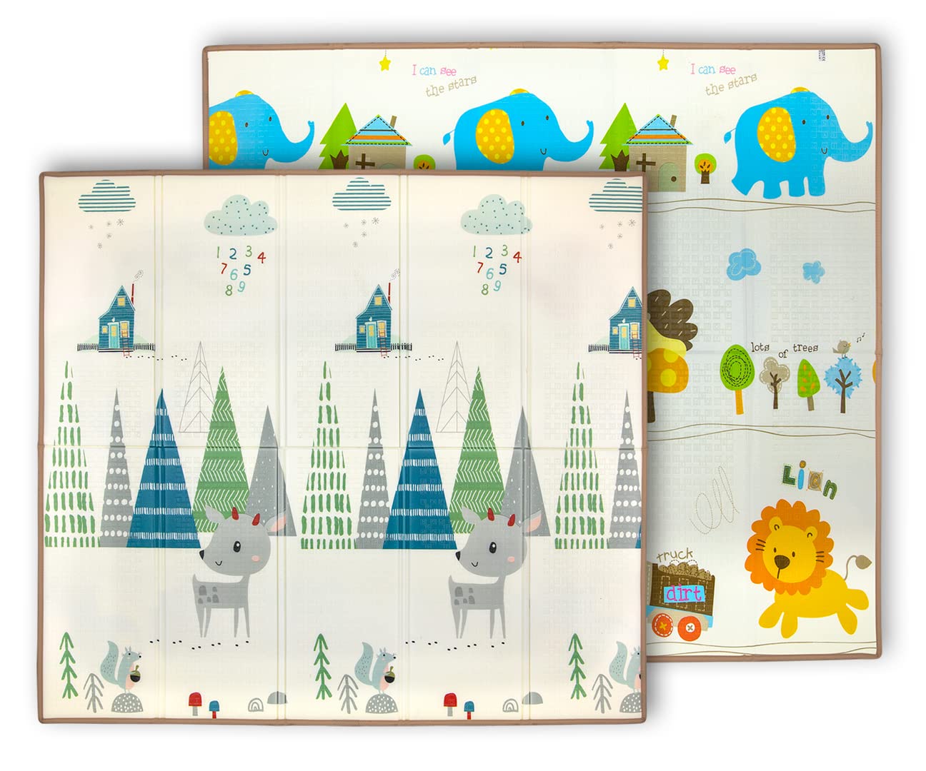 Milly Mally PLAY Schaumstoffmatte, Krabbeldecke, klappbar, Spielmatte für Kinder, doppelseitig, 197 x 177 x 1 cm, XPE-Material, wasserfest, ungiftig, antiallergisch, rutschfest Deer T1