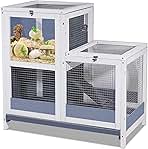 2-Story Guinea Pig Cages Wooden Indoor Rabbit Hutch Hamster Cage with Openable Roofs, Removable Tray and Wide Ramp, Small Animal Habitats for Hamsters, Guinea Pig, Ferrets, Hedgehog
