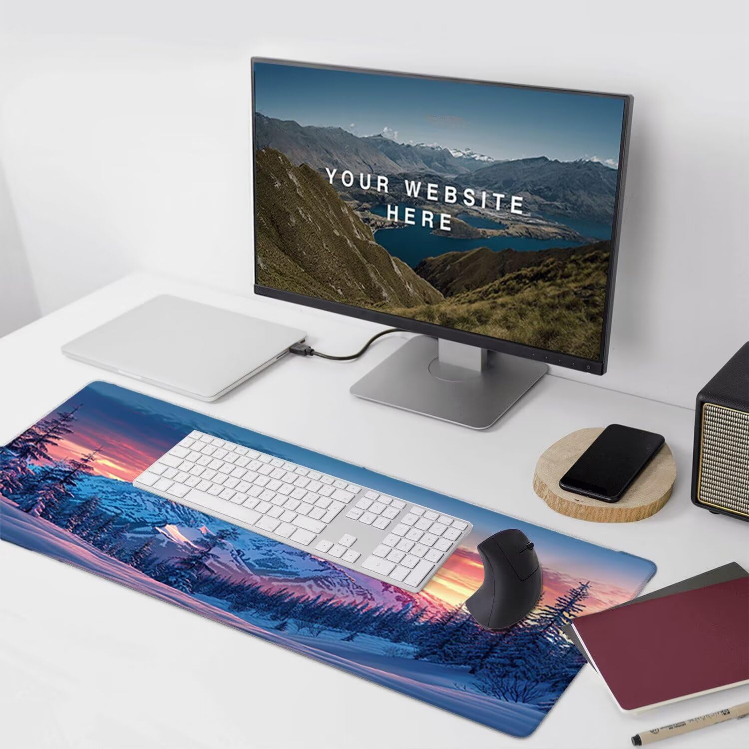 Podkładka pod mysz do gier XXL Mousepad 1000 x 500 mm, duża podkładka pod biurko z antypoślizgową gumową podstawą dla graczy, poprawia precyzję i szybkość (śnieżna góra) X-933