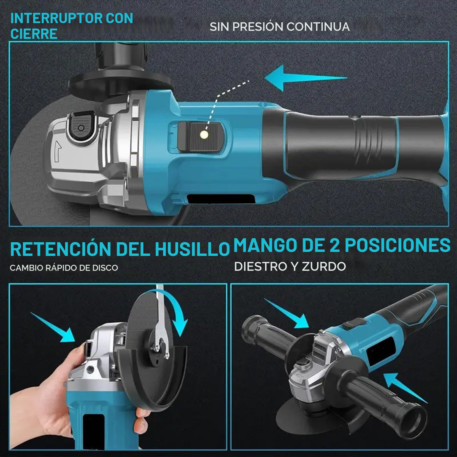 Mini Amoladora Angular a Bateria 21V 125mm, Motor Sin Escobillas 15000RPM