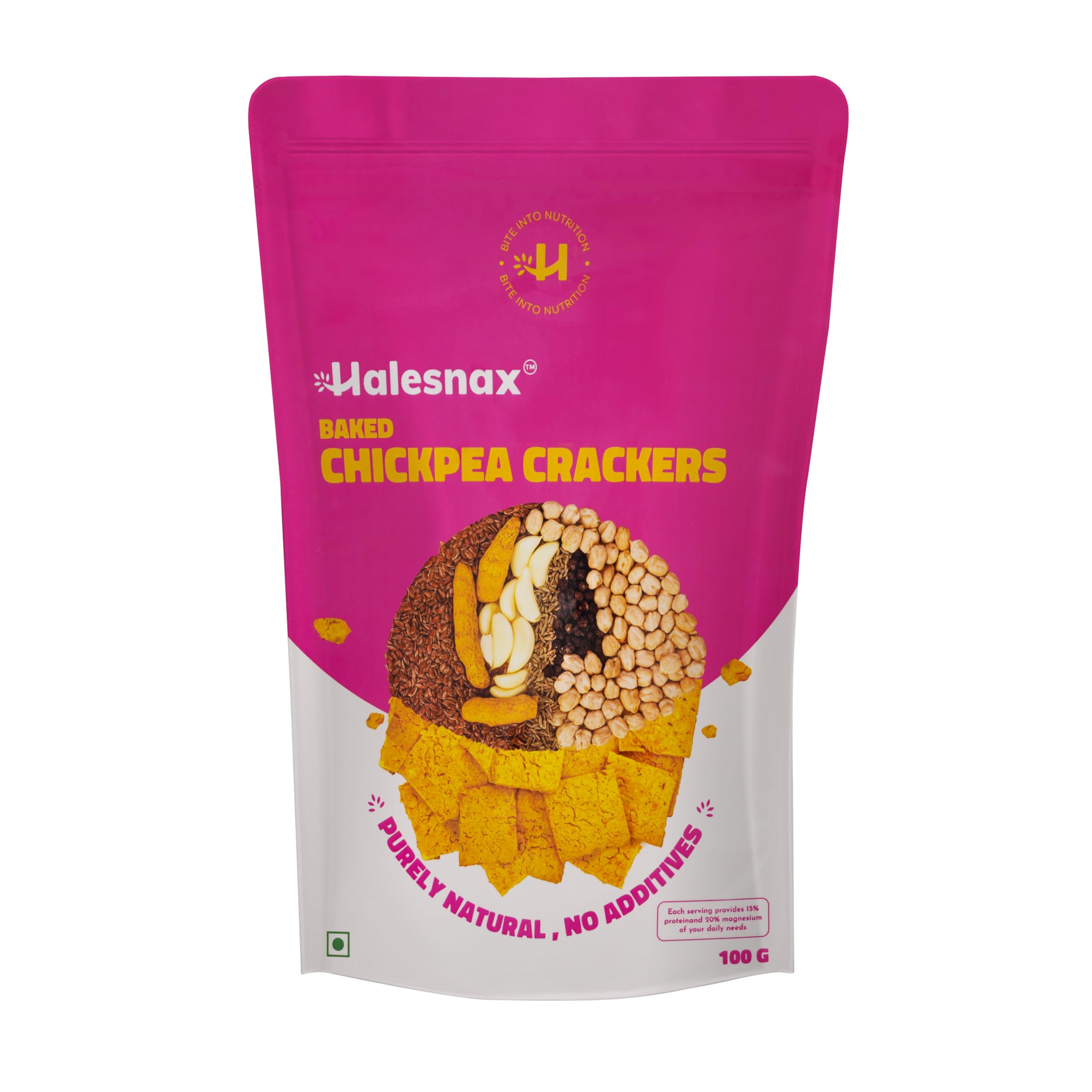 Halesnax Baked Chickpea Crackers, 100g | Purely Natural, No Additives | High in Protein & Fiber | Supports Bone Health & Digestion | Ideal for Kids, Adults & Pregnant Women | Healthy & Crunchy Snack
