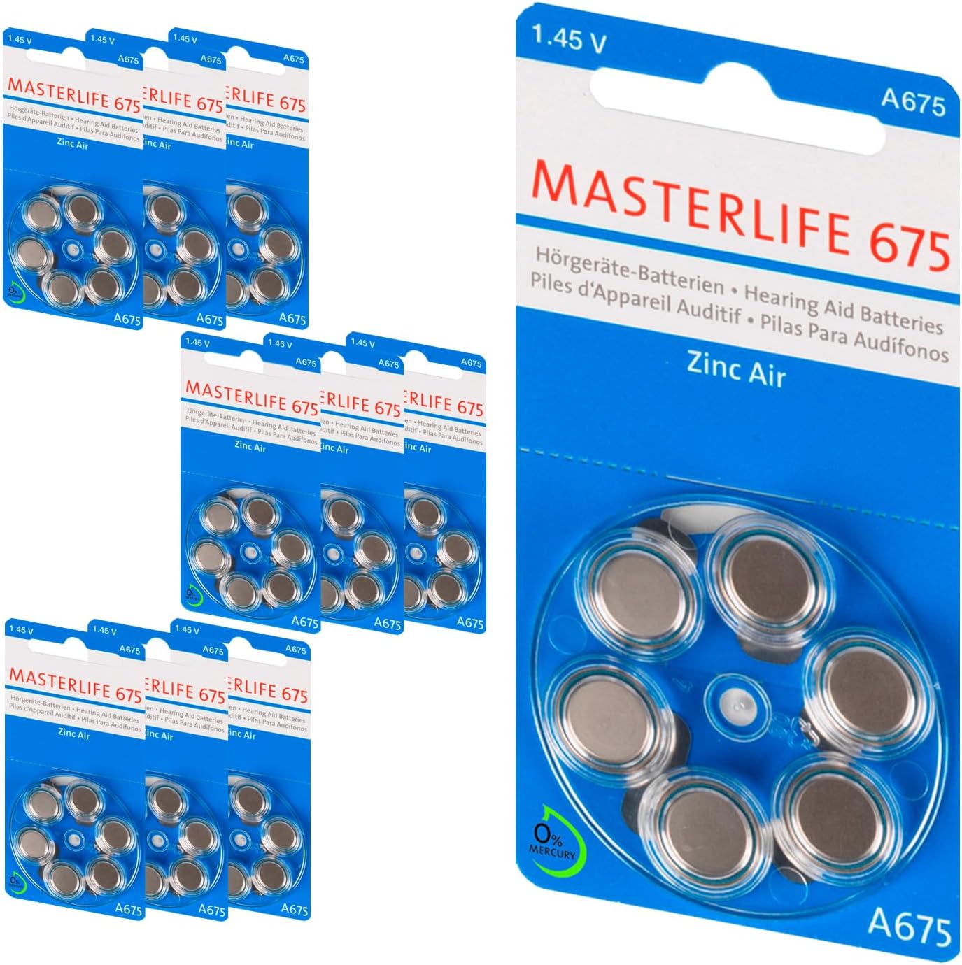 MASTERLIFE BATTERIEN Typ 675 PR44 HÖRGERÄTE BATTERIE A675 (60) : Amazon ...