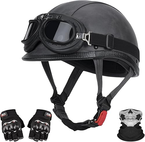 Miniatura 1 de Casco de motocicleta de cuero hecho a mano, casco retro de media cara para adultos, hombres y mujeres, casco ligero abierto 12 vintage para