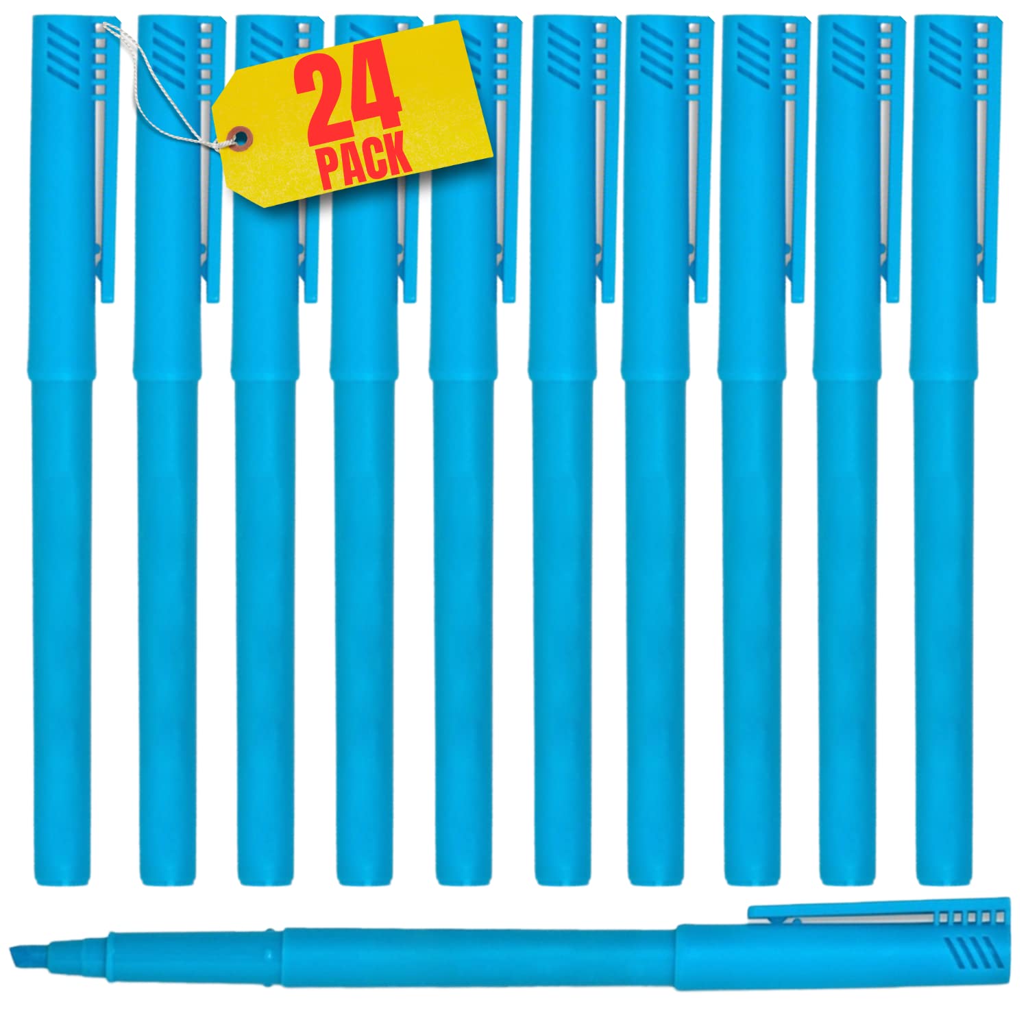 1InTheOffice Rotuladores fluorescentes con punta biselada, color azul, paquete de 24
