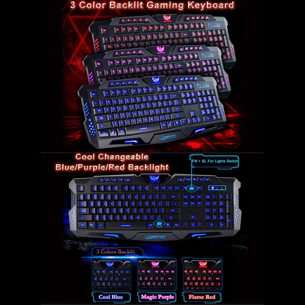 Keyboards showing Blue, Purple, and Red backlights