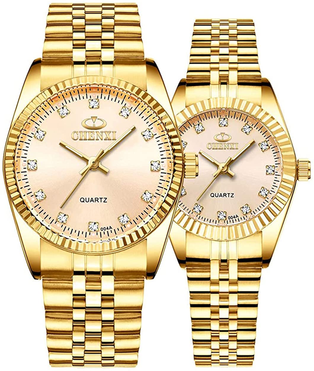 SENRUDCouple Watches Fashion Silver Stainless Steel Pair Watches Men and Women Matching Quartz Wrist Watches Gifts Set of 2
