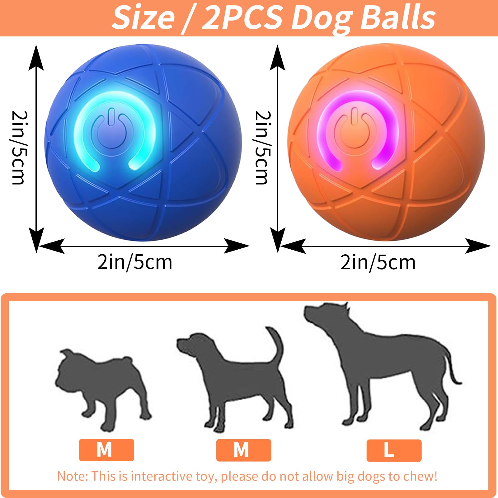 2 x Schüttelbälle für Hunde, vibrierende Bälle für Hunde, Hüpfball für kleine, mittelgroße und große Hunde, wiederaufladbare, interaktive Hundebälle, um sie zu beschäftigen (Orange + Blau)