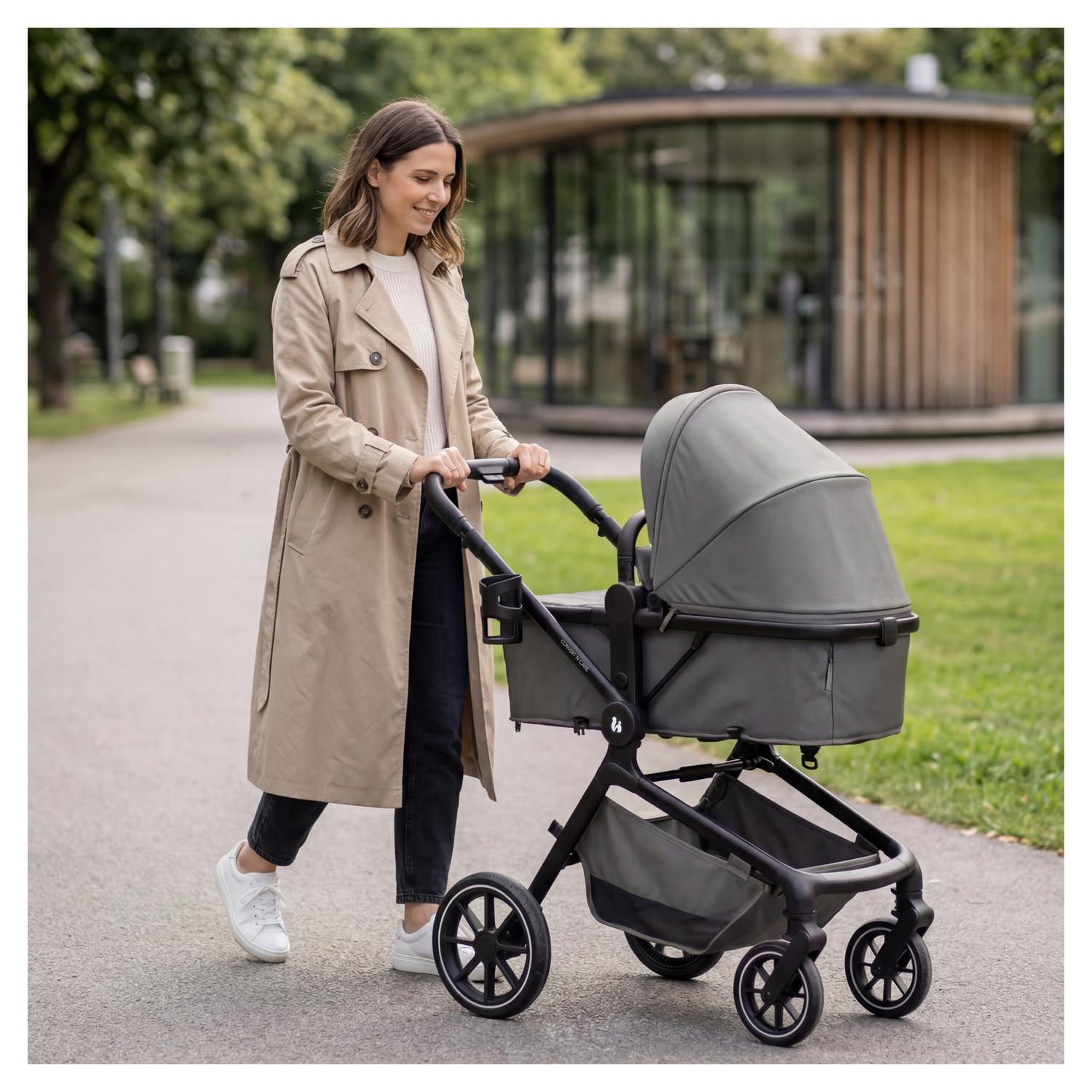 hauck Convert N Care Carrito Bebe 2 en 1 desde el Nacimiento hasta 22 kg - Capazo Convertible en Asiento Reversible - Protección UV 50+ - Ruedas de Goma - Con Adaptadores para Grupo 0+ - Gris