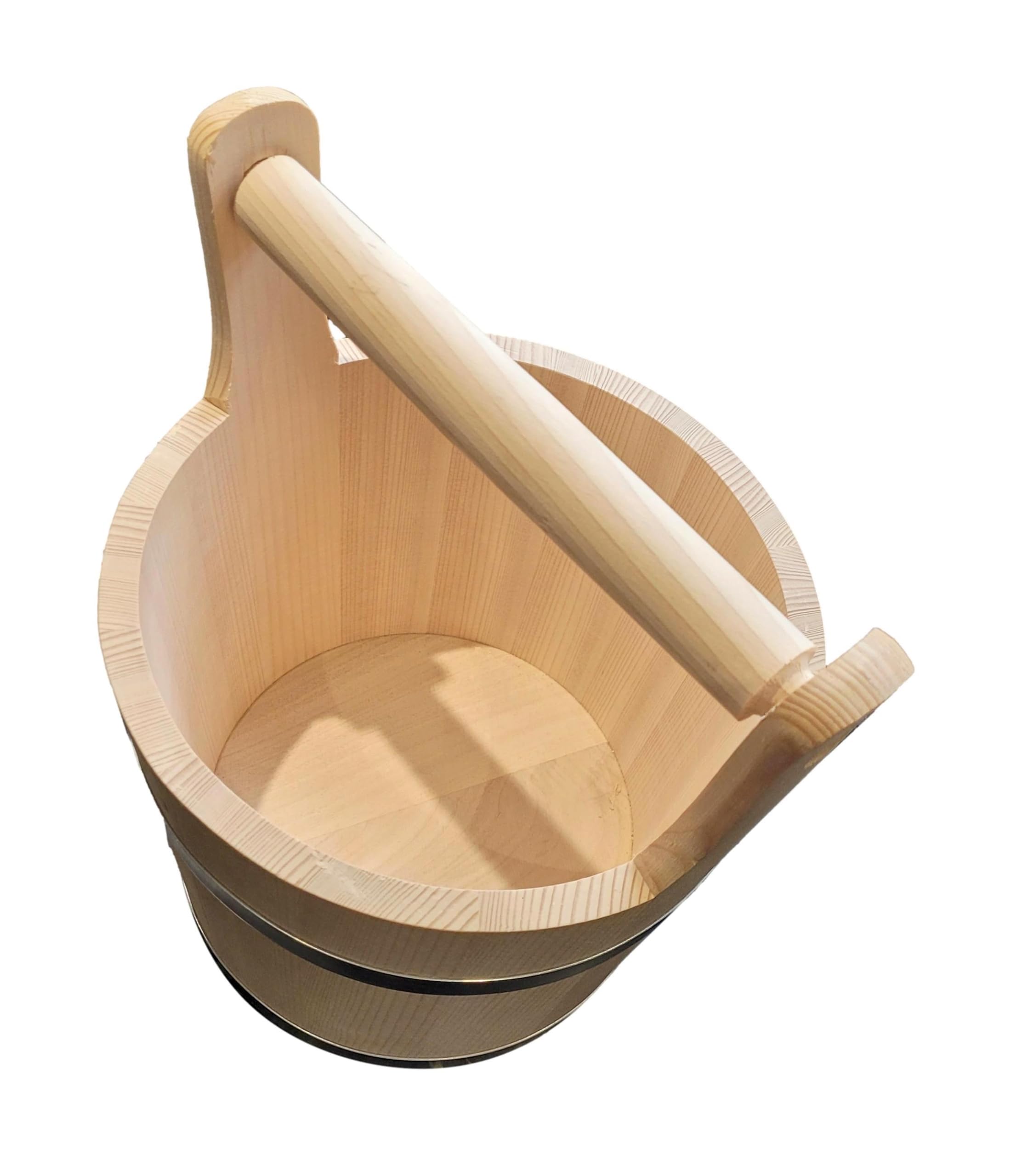 Wooden World - Cubo Grande de Madera con asa de 7 l - Estilo Antiguo, Maceta para Sauna Muy sólida