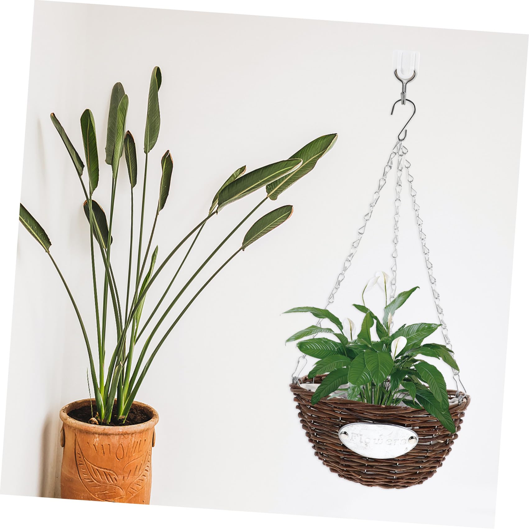 Fioriera Sospesa in Rattan e Metallo Marrone, Confezione da 2 Pezzi, per Casa e Dormitorio, Cesto da Appendere per Piante e Fiori